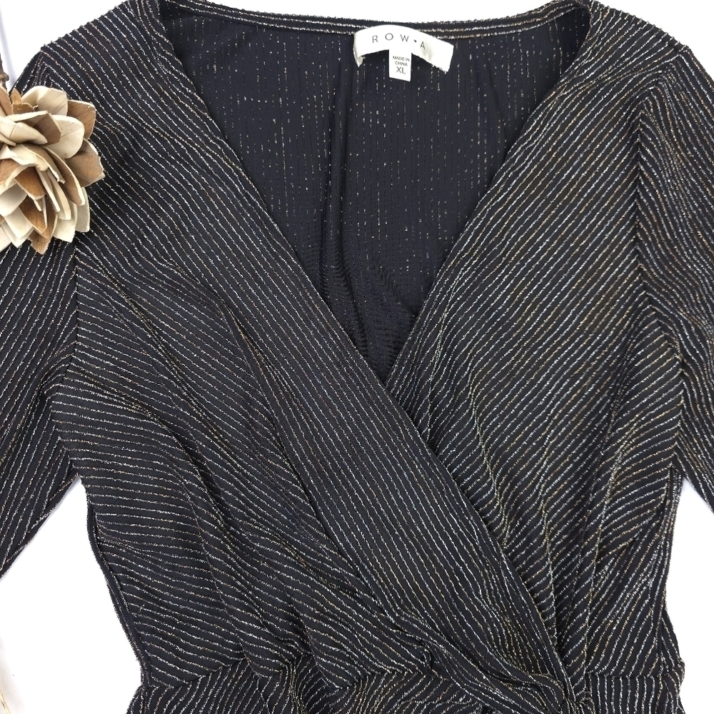 Row A Dark Brown Elegant Silver and Gold Shimmer Stripe Women's Dress Sz XL - Picture 5 of 10